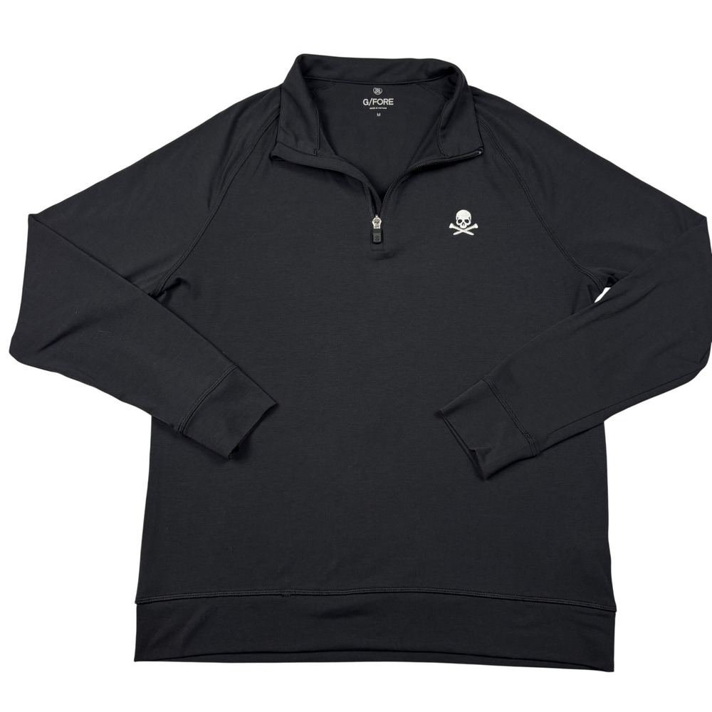 G/FORE Mens Quarter Zip Golf Pullover Onyx Black Skull‎ & Tees G4MS21K79 Size M
